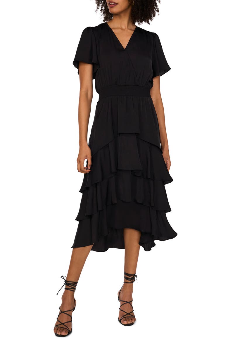 tiered cocktail dress with sleeves High Low Cocktail Dress Ruffle Mac Duggal 8276