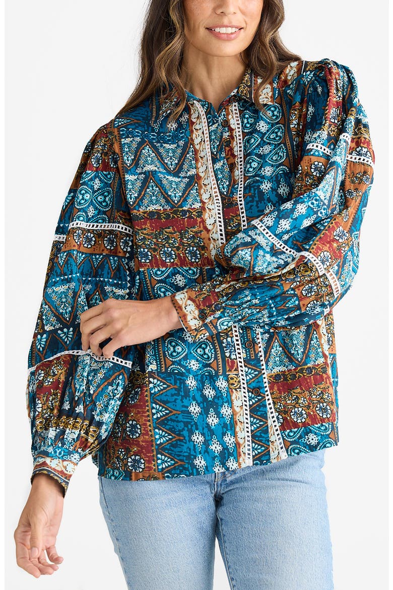 Castella Patchwork Print Cotton Button-Up Shirt, Alternate, color, SICILIAN PATCHWORK