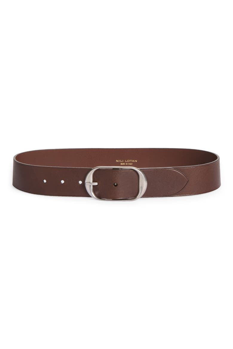 Nili Leather Belt, Main, color, CHESTNUT WITH SILVER