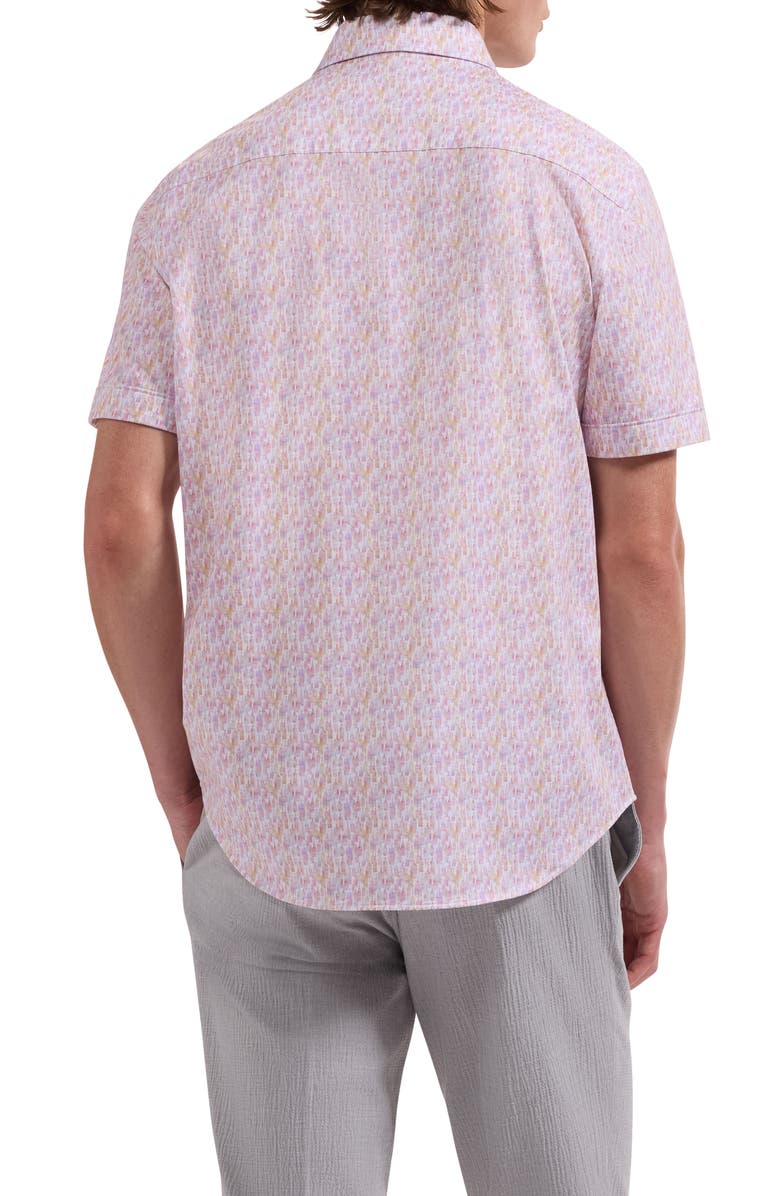 Bugatchi Miles OoohCotton<sup>®</sup> Watercolor Wine Print Short Sleeve Button-Up Shirt, Alternate, color, Prawn