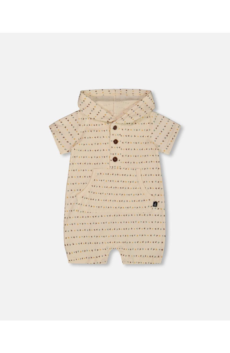 Deux par Deux Baby Boy's Printed Organic Cotton Hooded Romper Off-White, Main, color, 