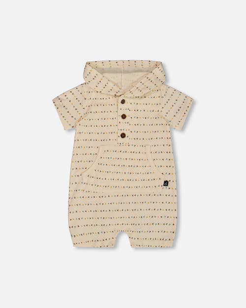 Deux Par Deux Baby Boy's Printed Organic Cotton Hooded Romper Off-white In Off-white