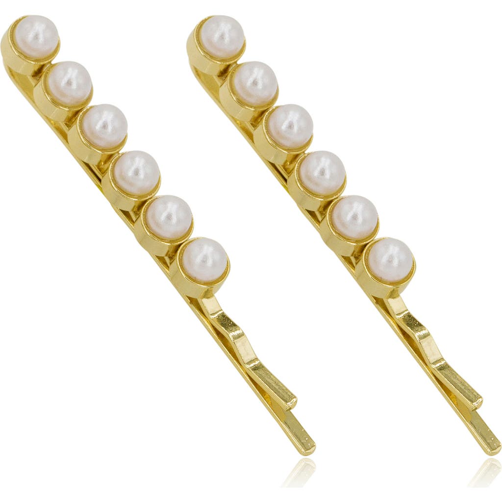Brides And Hairpins Brides & Hairpins Iva Set Of 2 Imitation Pearl Bobby Pins In Gold