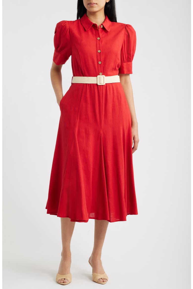 Fit & Flare Midi Shirtdress, Main, color, BAKED RED