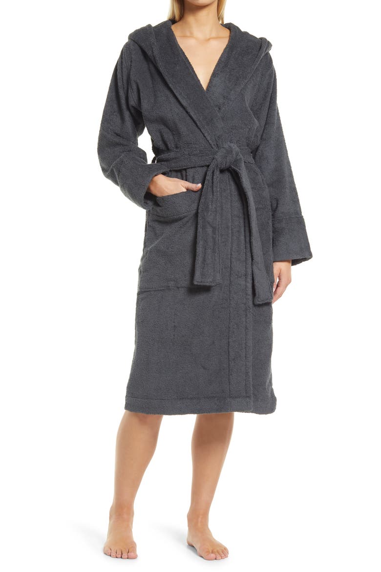 Organic Cotton Hooded Bathrobe, Main, color, ASH BLACK