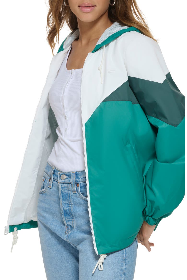 Colorblock Hooded Jacket, Alternate, color, WHITE/ EMERALD