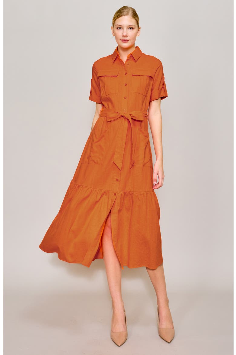 Peplum Hem Cotton Blend Shirtdress, Alternate, color, ORANGE
