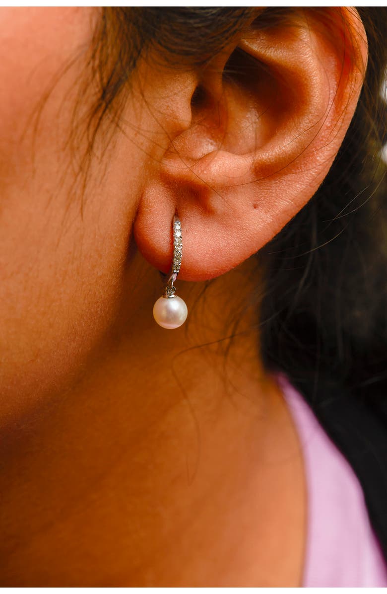 Haus of Brilliance 10K White Gold Cultured Freshwater Pearl and Diamond Accent Drop Earring, Alternate, color, White