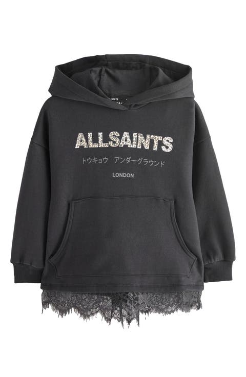 Kids' Lace Trim Split Back Cotton Blend Hoodie (Little Kid & Big Kid)