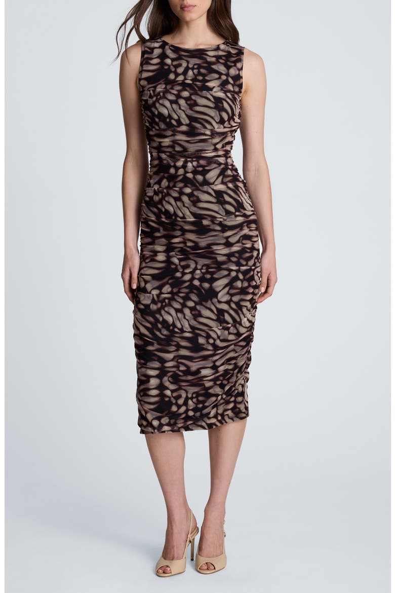 Ruched Sleeveless Midi Dress, Main, color, BLACKMULTI