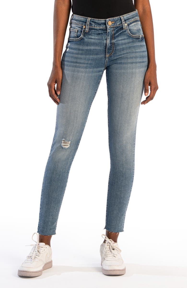 KUT from the Kloth Donna Distressed High Waist Raw Hem Skinny Jeans, Main, color, 