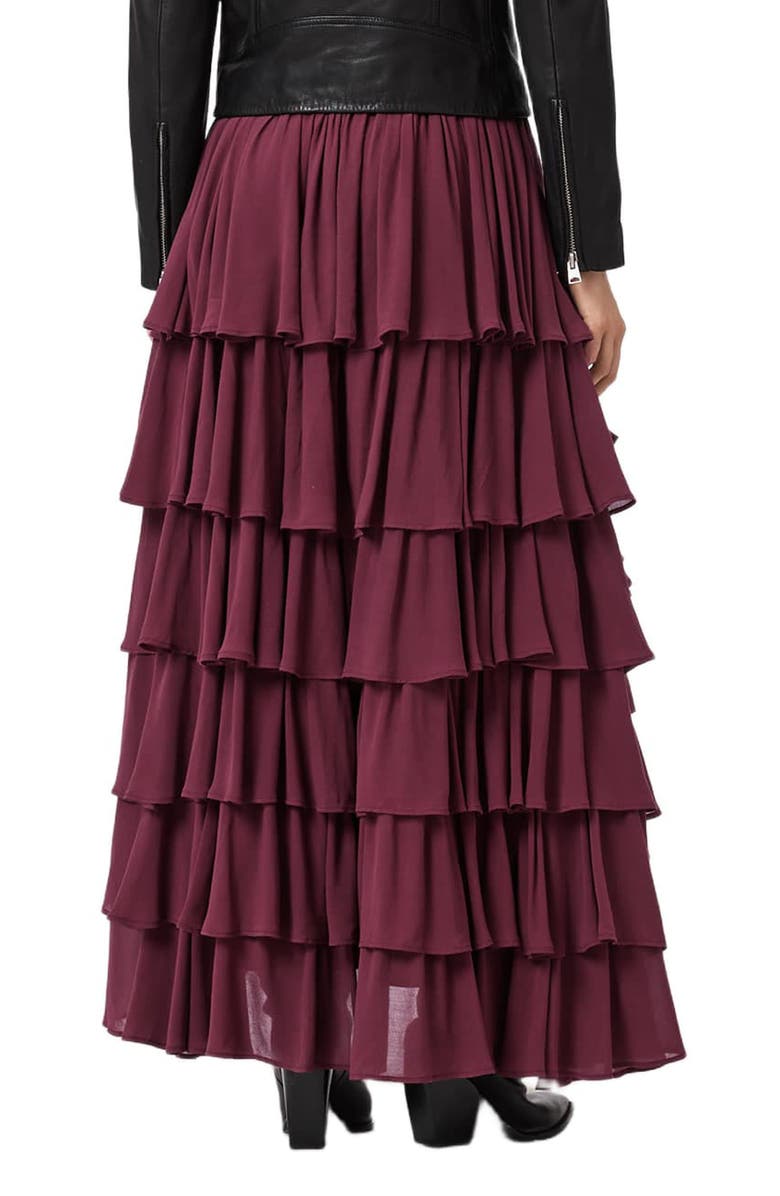 AllSaints Cavarly Layered Ruffle High-Low Maxi Skirt, Alternate, color, Tawny Port Red