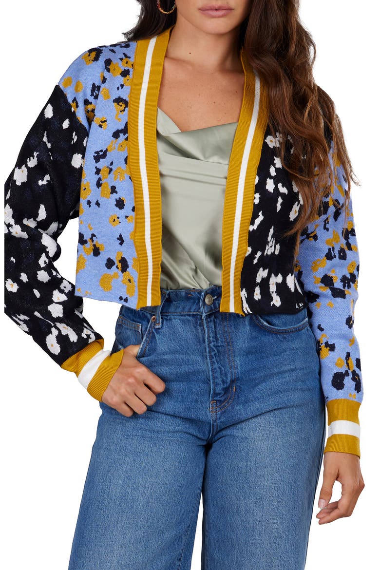 Two-Tone Floral Cardigan, Main, color, BLUE
