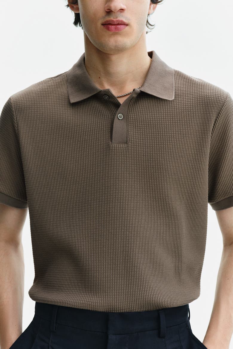 Slim-fit Waffle-knit Polo Shirt, Alternate, color, Dark taupe