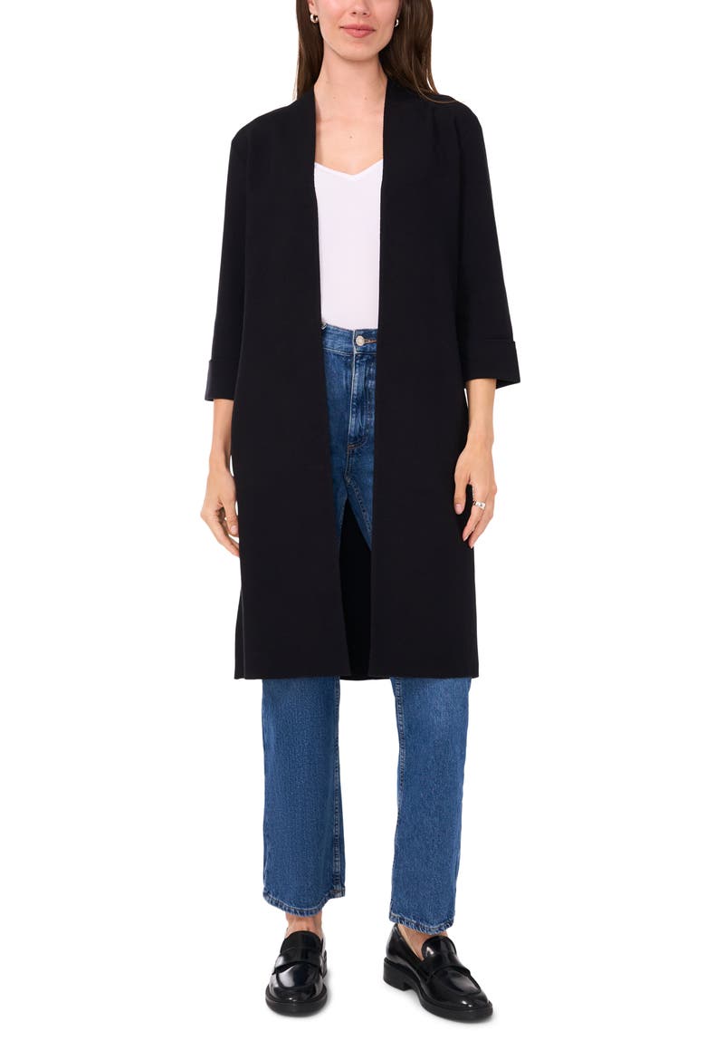Open Front Three Quarter Sleeve Longline Cardigan, Alternate, color, RICH BLACK