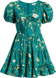 MOON RIVER Floral Pintuck Puff Sleeve Cotton Fit & Flare Sundress