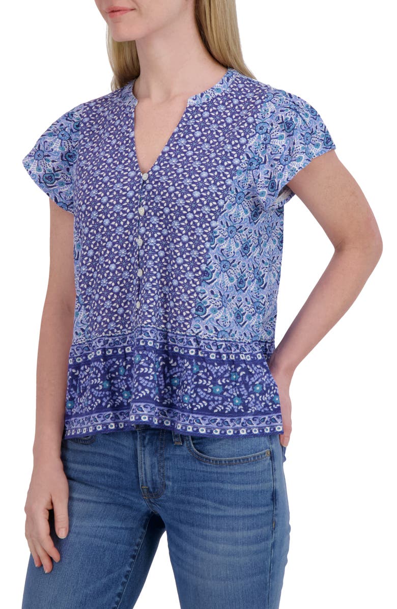 Lucky Brand Mix Print Flutter Sleeve Top, Alternate, color, Navy Combo