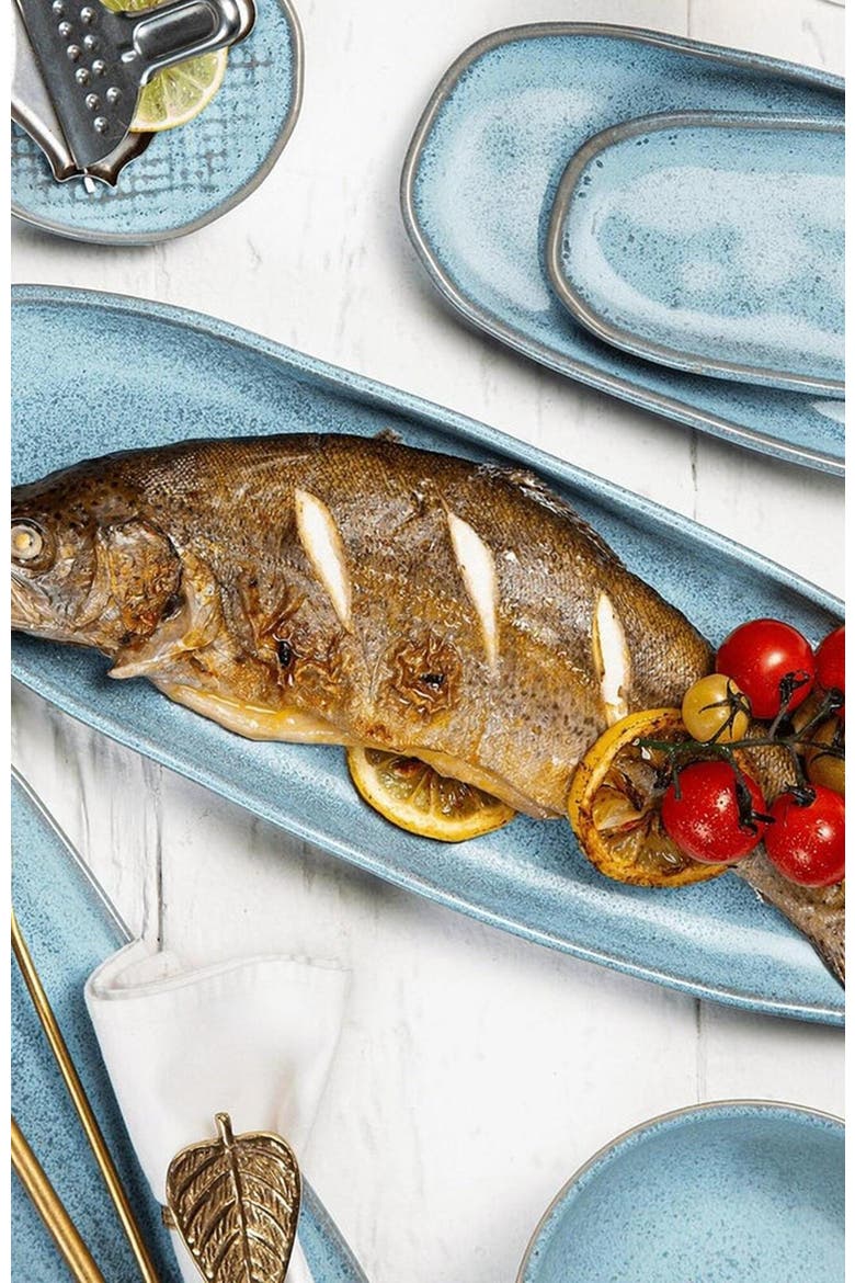 Shallow Organic Oval Platter Large Set of 4, Alternate, color, Breeze