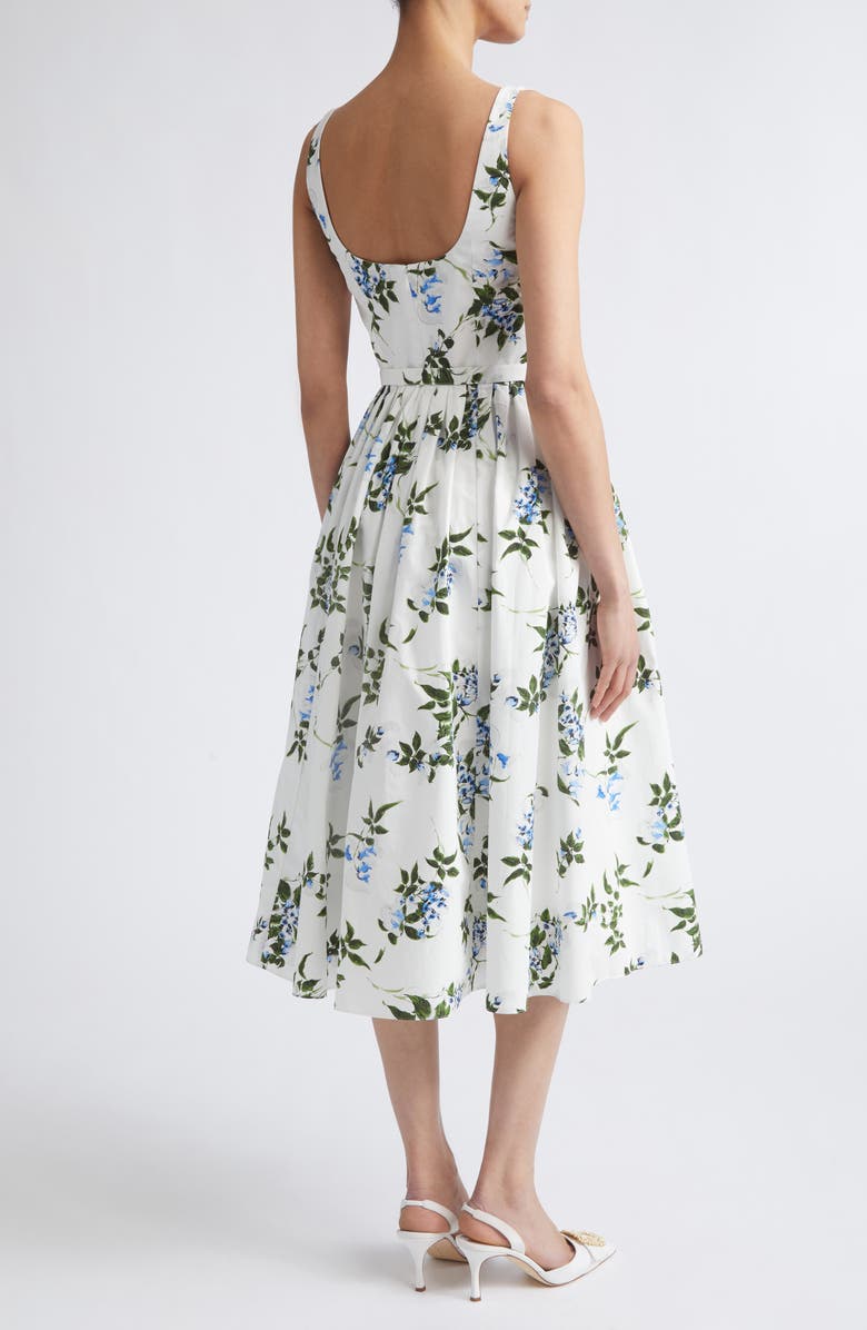 Emilia Wickstead Eglantine Belted Midi Dress, Alternate, color, White-Lilac Lillies/ Cherry