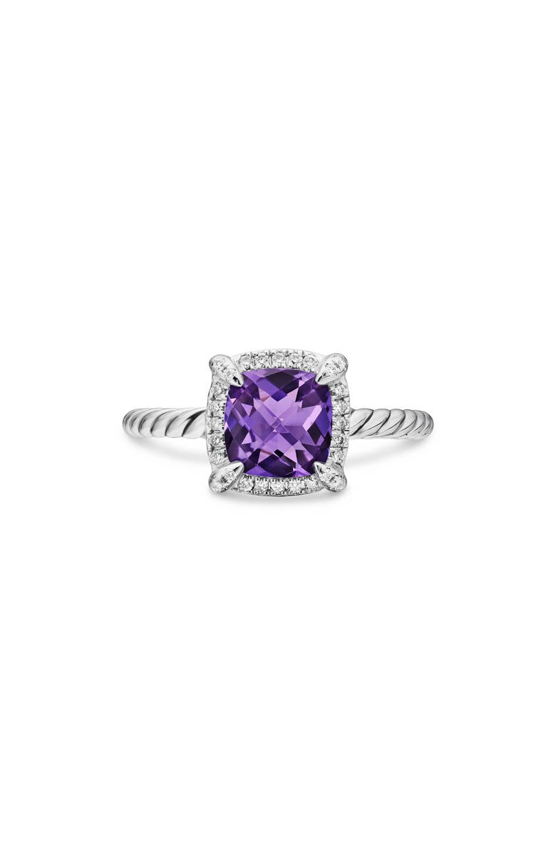 David Yurman Petite Chatelaine<sup>®</sup> Pavé Bezel Ring with Semiprecious Stone and Diamonds, Main, color, Silver Pave/ Amethyst