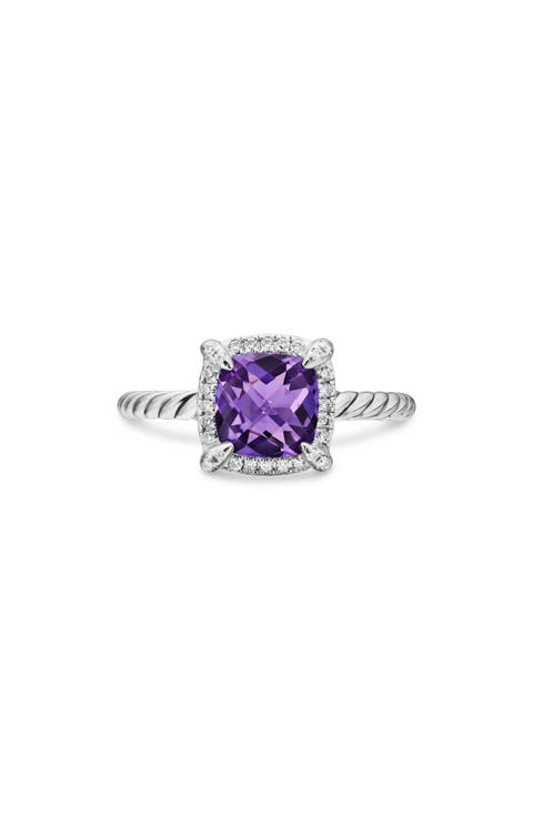 Petite Chatelaine® Pavé Bezel Ring with Semiprecious Stone and Diamonds