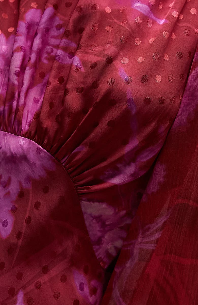 Topshop Floral Jacquard Dot Long Sleeve Dress, Alternate, color, 