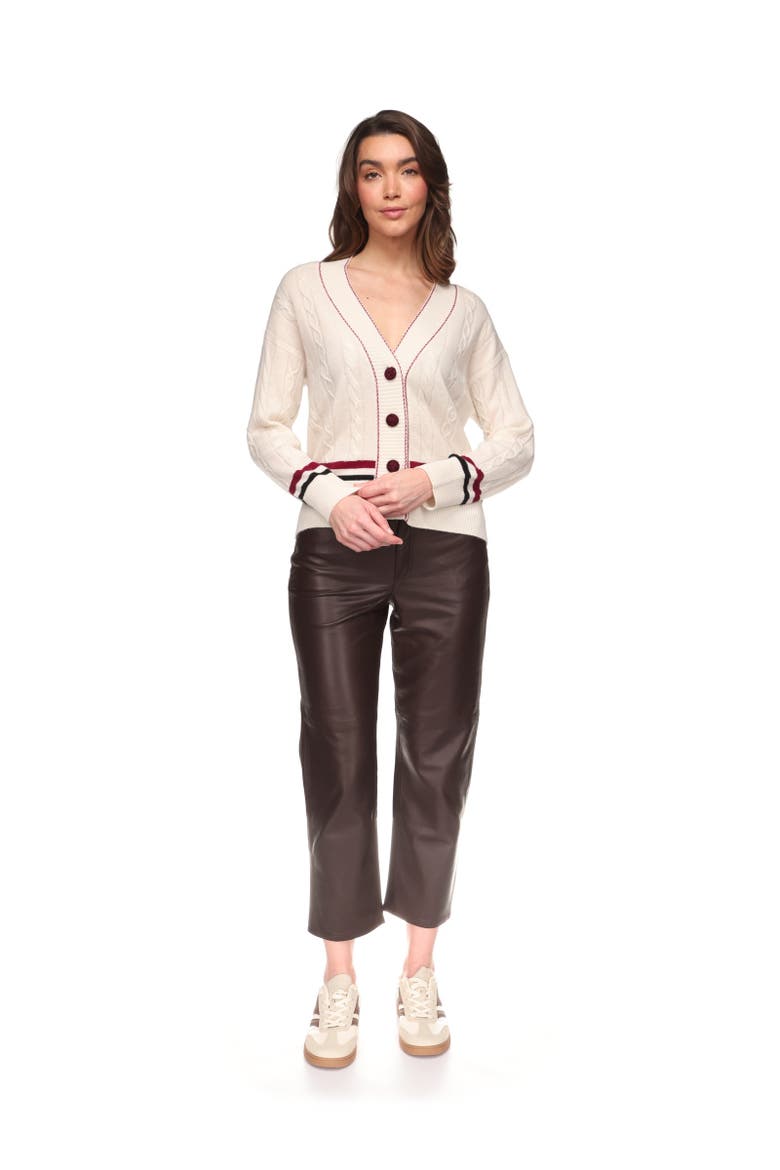 Varsity Cable Cardigan, Alternate, color, Organic White