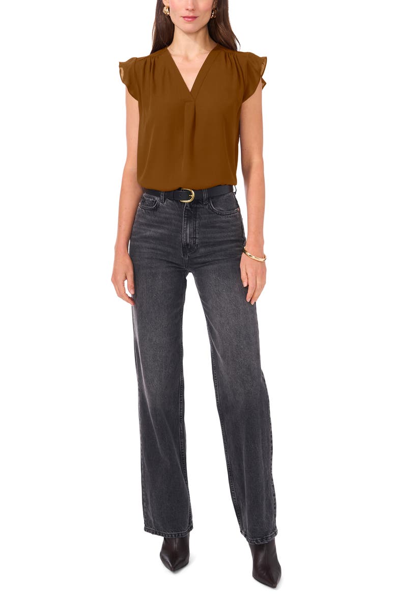 Flutter Sleeve V-Neck Blouse, Alternate, color, HAZEL