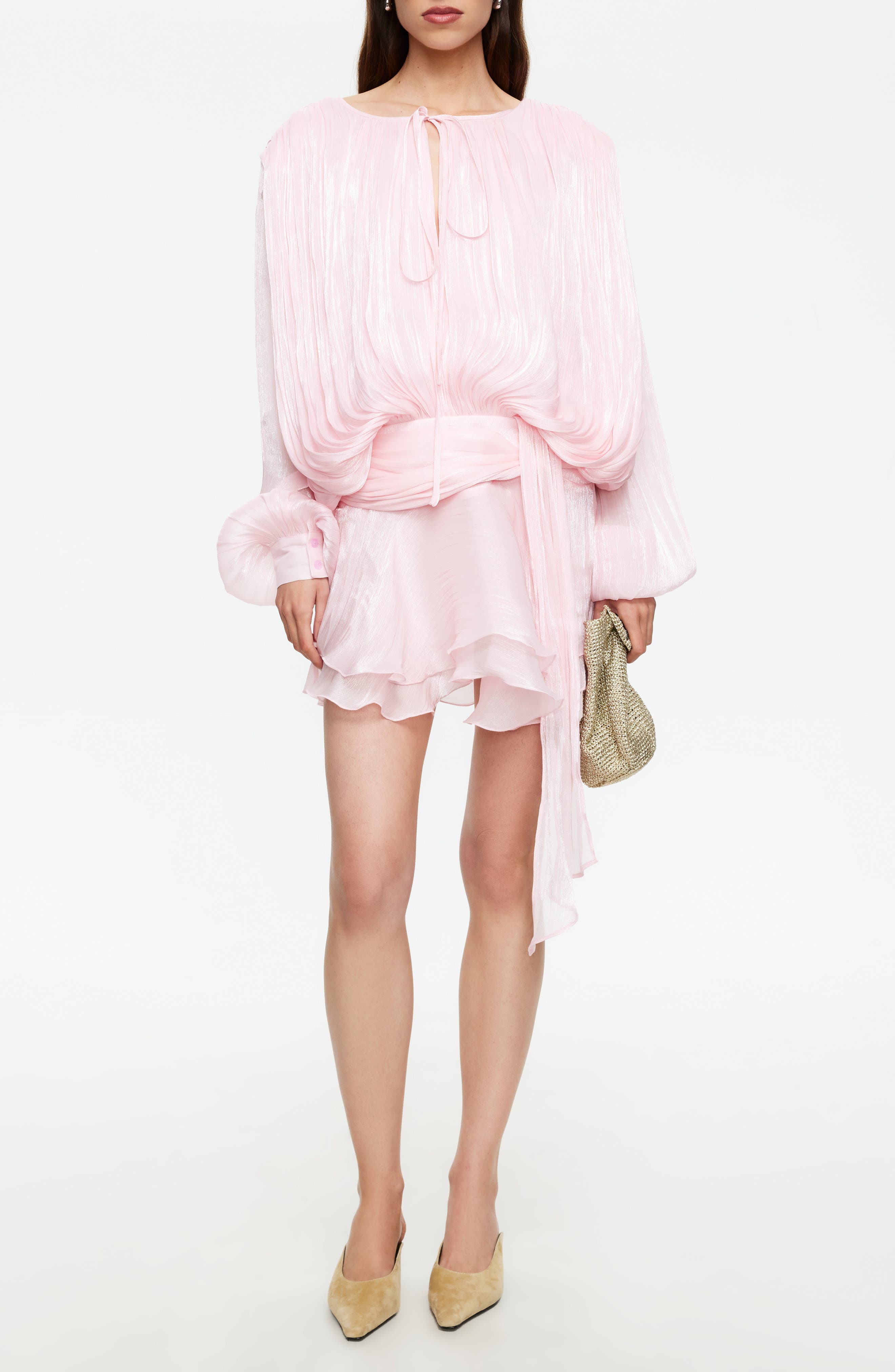 Elements Pleated Long Sleeve Minidress