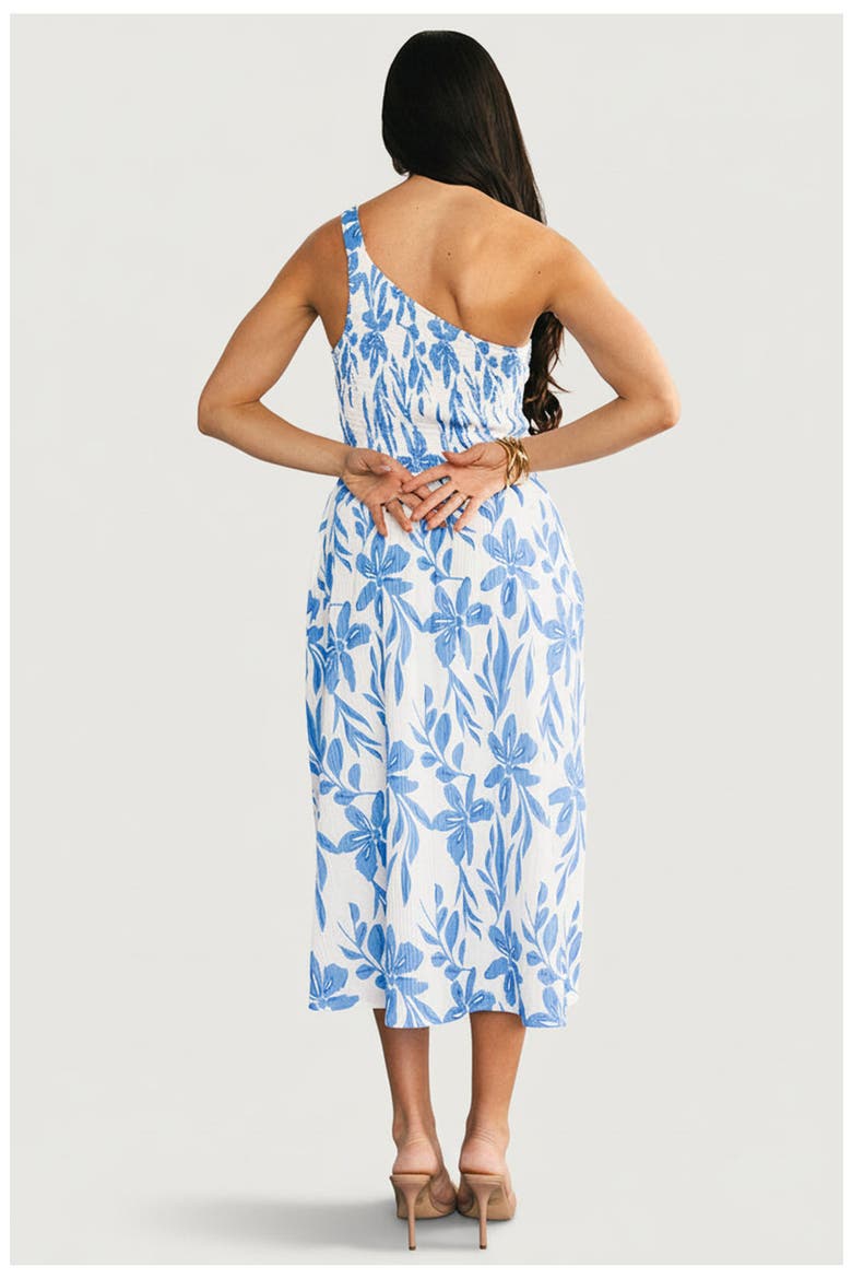 Brisa One Shoulder Midi Dress, Alternate, color, White and Blue