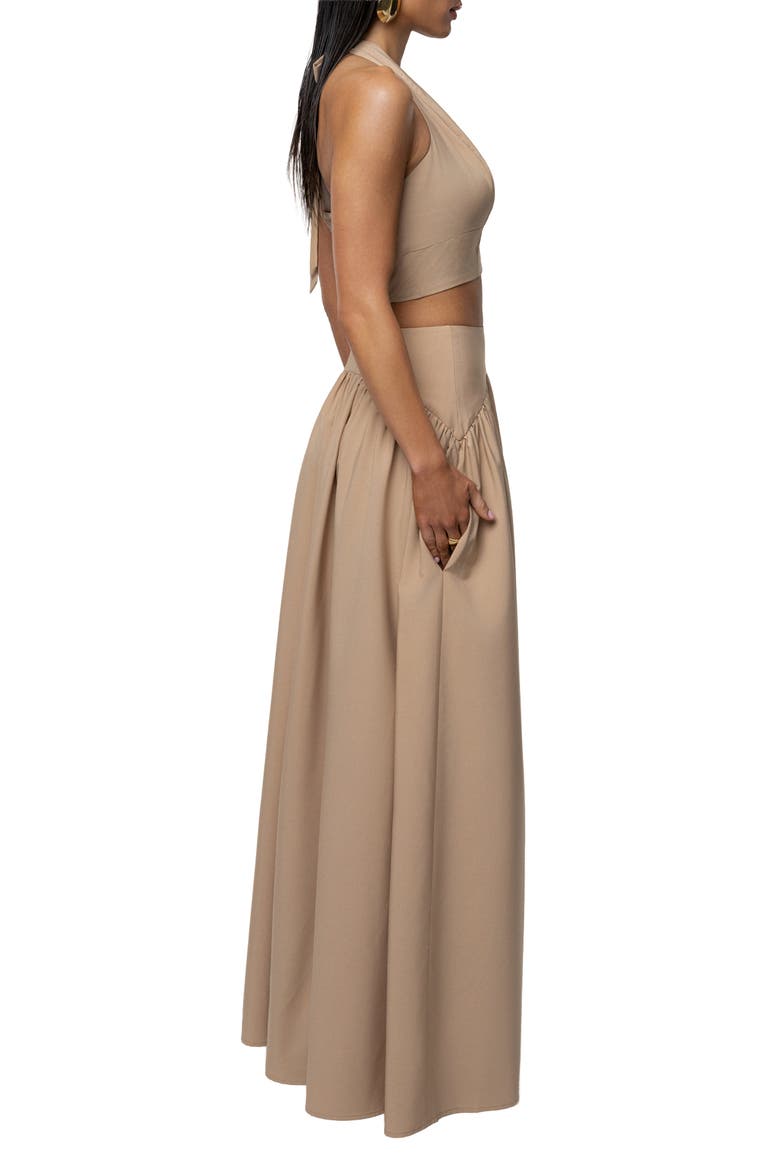 Haven Halter Crop Top & Maxi Skirt Set, Alternate, color, TAN