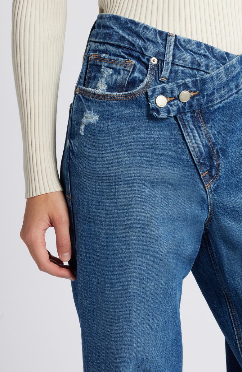 Good American Good '90s Double Button Crossover Jeans, Alternate, color, Indigo713