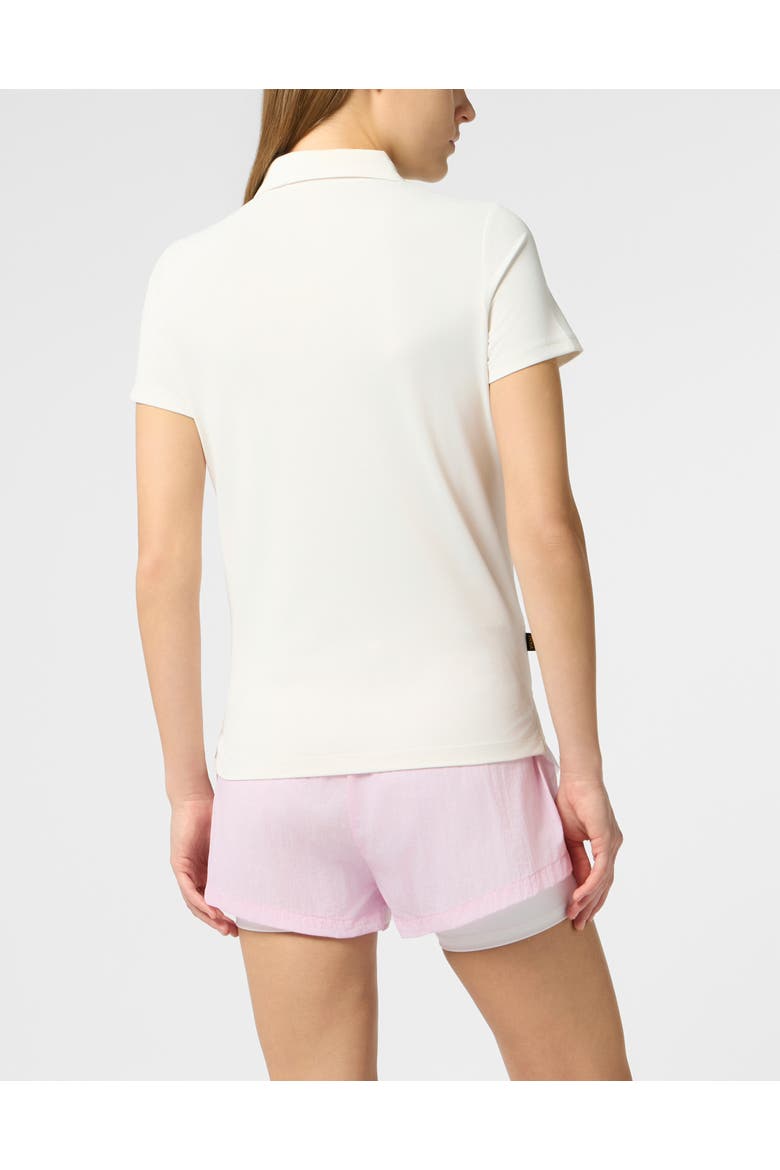 Pique Polo T-Shirt Reflective Scratch Women, Alternate, color, white