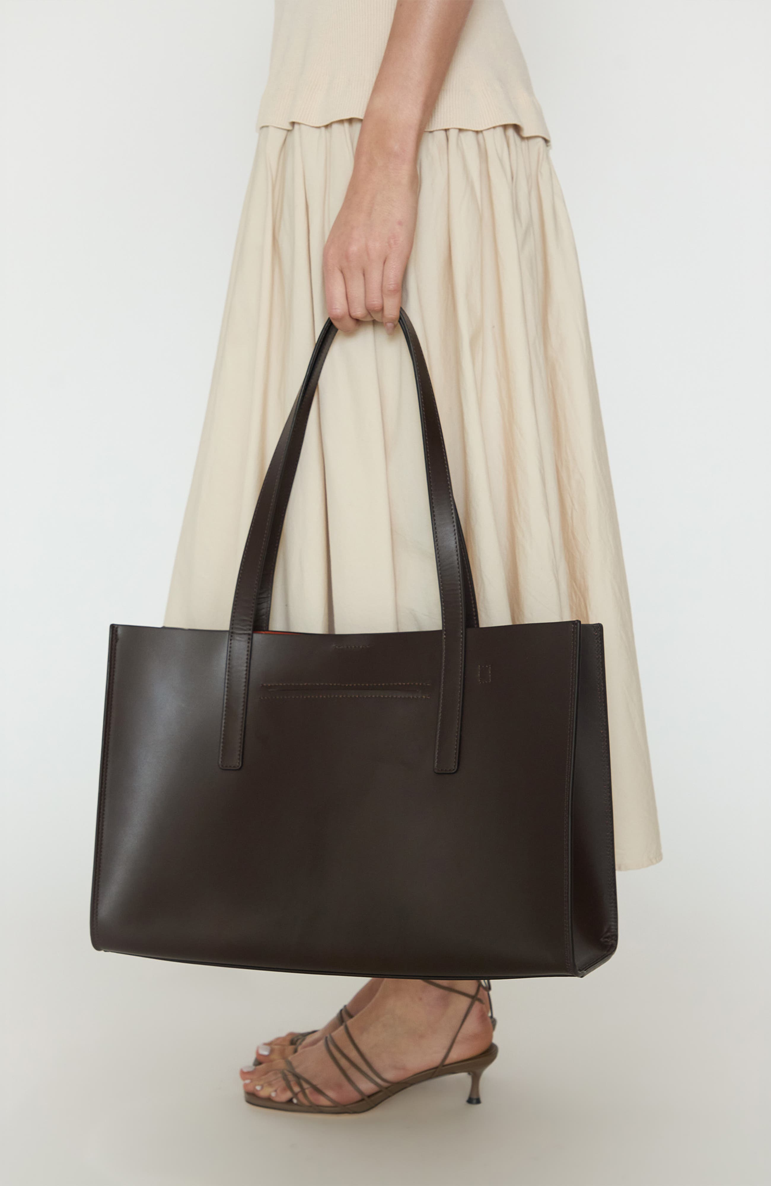 HYER GOODS Luxe Doubleface Leather Laptop Tote Bag, Alternate, color, Dark Chocolate