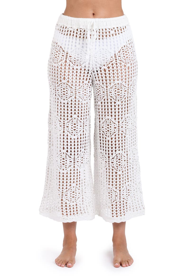 Waverly Open Stitch Cotton Crop Cover-Up Pants, Main, color, IVORY