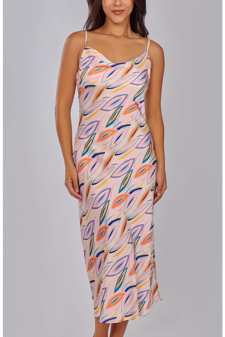 Print Satin Gown with Cowl Neck and Adjustable Straps, Main, color, Ivory