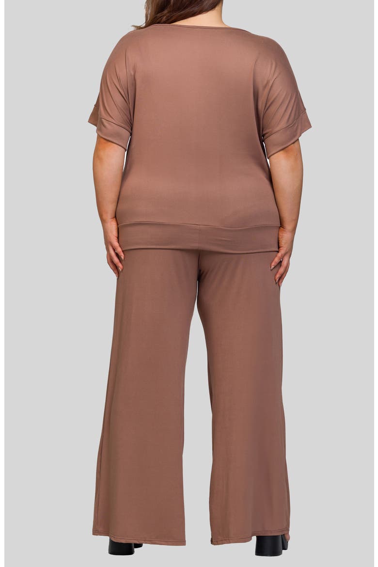 Boat Neck Top & Wide Leg Pants Set, Alternate, color, MOCHA