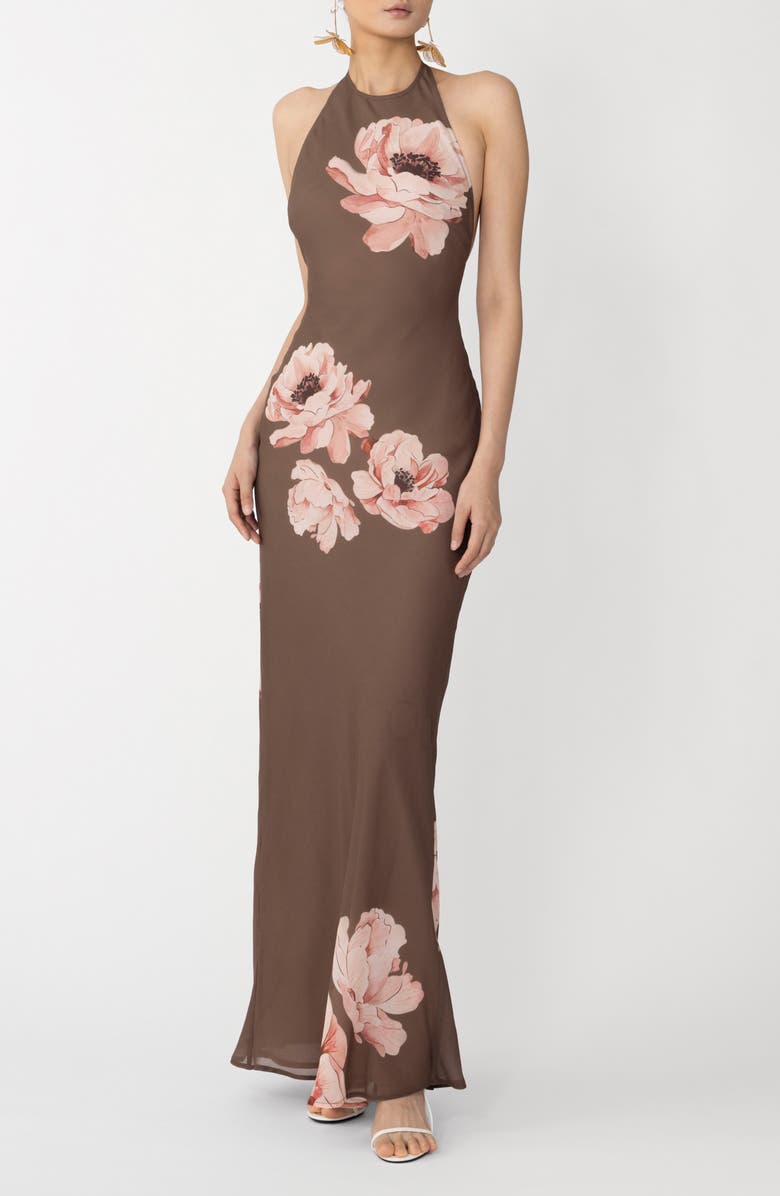 SAU LEE Gwyneth Floral Print Dress, Alternate, color, Mocha Multi