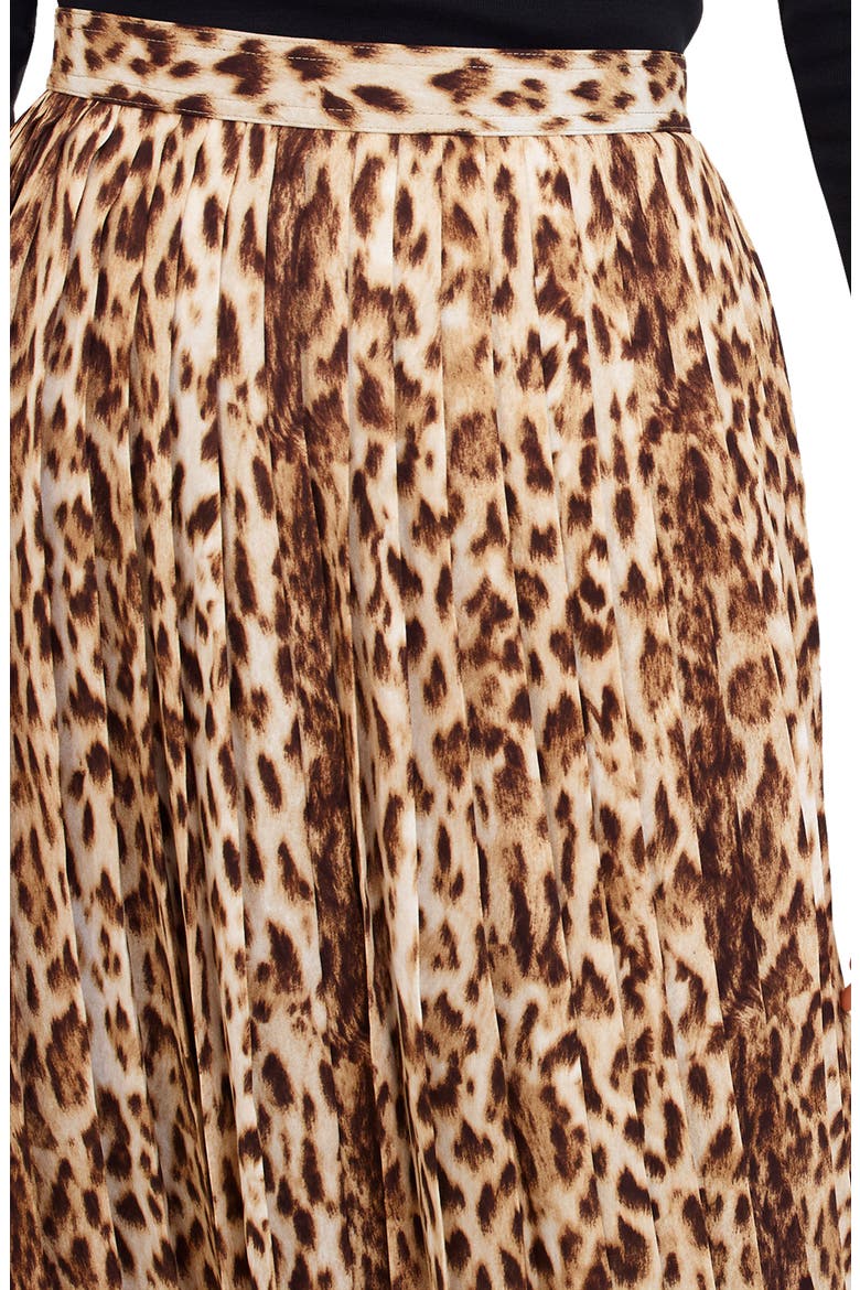 Leopard Print Pleated Midi Skirt, Alternate, color, LEOPARD