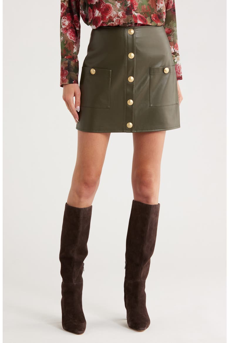 Truman Snap Faux Leather Miniskirt, Main, color, ARMY
