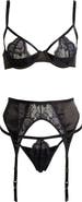 Oh La La Cheri Demi Cutout Underwire Bra, G-String & Garter Belt Set