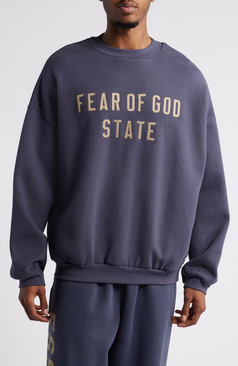 Fear of God Essentials State Logo Cotton Fleece Graphic Sweatshirt, Main, color, 