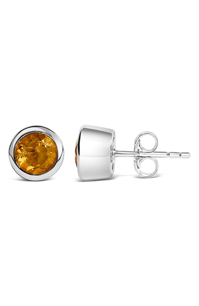 Haus of Brilliance .925 Sterling Silver 6MM Bezel Set Created Gemstone Solitaire Stud Earrings, Alternate, color, Yellow Citrine