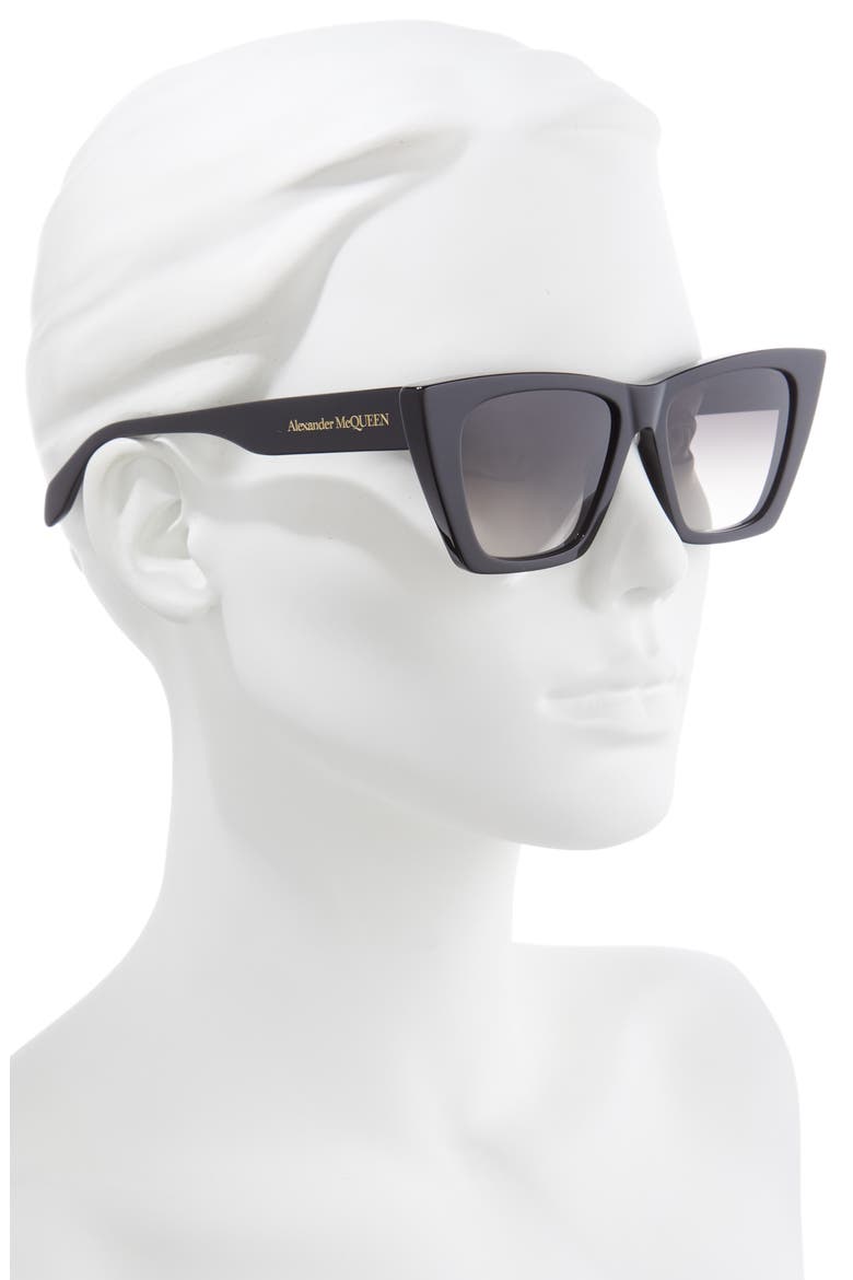 Alexander McQueen 54mm Gradient Cat Eye Sunglasses, Alternate, color, BLACK/ GREY GRADIENT