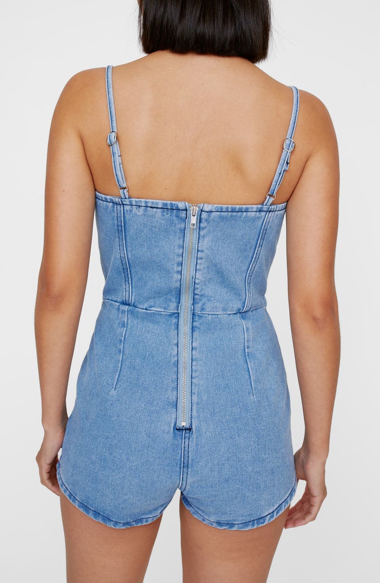 NASTY GAL Heart Embellished Bustier Denim Romper, Alternate, color, 