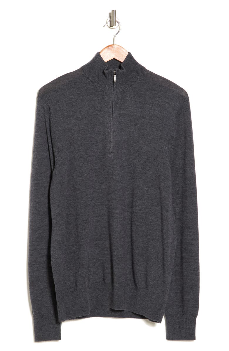 Brooks Brothers Merino Wool Quarter Zip Pullover, Alternate, color, Charcoal