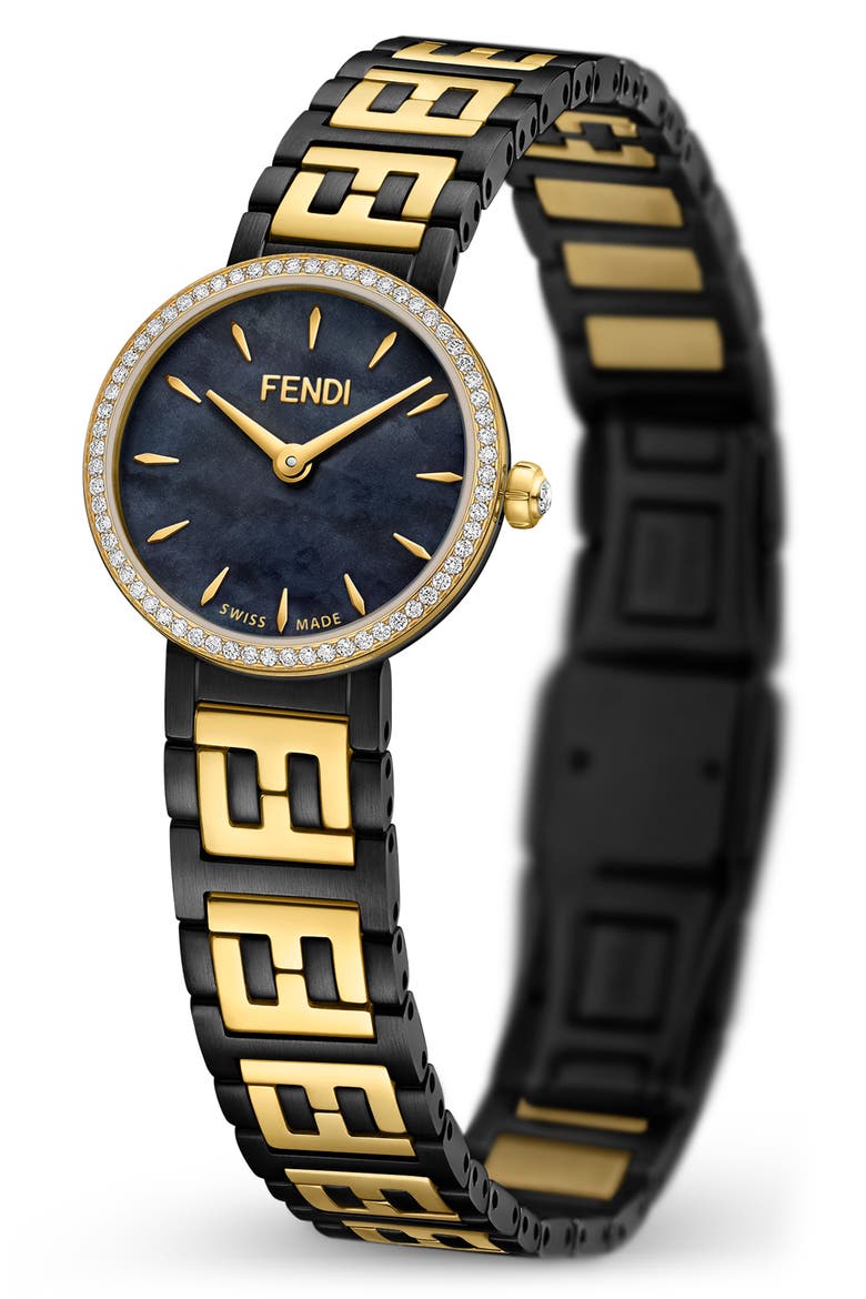 Forever Fendi Diamond Bracelet Watch, 19mm, Alternate, color, GOLD/ BLACK MOP