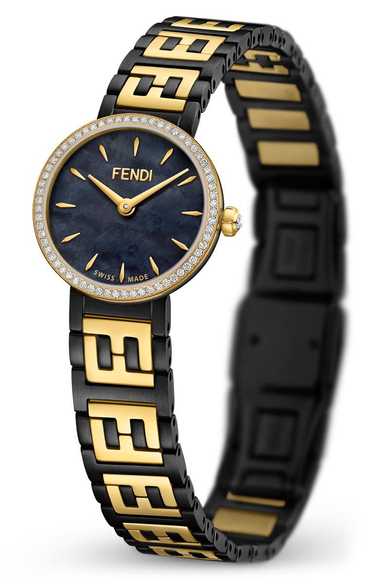 Fendi Forever Fendi Diamond Bracelet Watch, 19mm, Alternate, color, Gold/ Black Mop