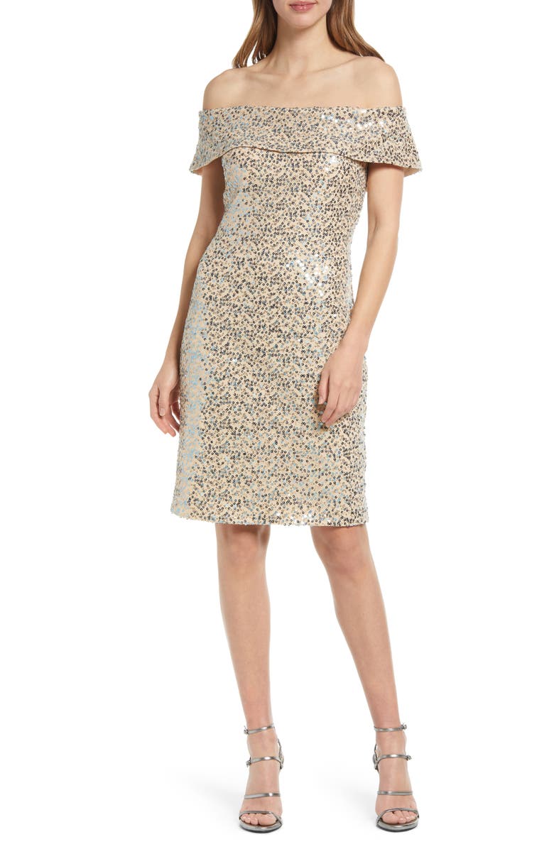 Vince Camuto Sequin Off the Shoulder Cocktail Sheath Dress | Nordstromrack