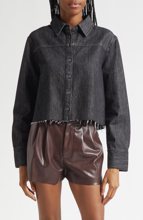 Alice And Olivia Alice + Olivia Raw Hem Denim Button-up Shirt In Black